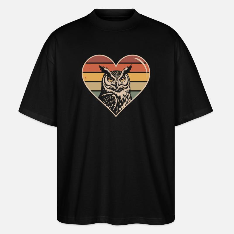 Retro Eule Herz Design - Stanley/Stella Oversized Unisex Bio T-Shirt Blaster 2.0 - Schwarz