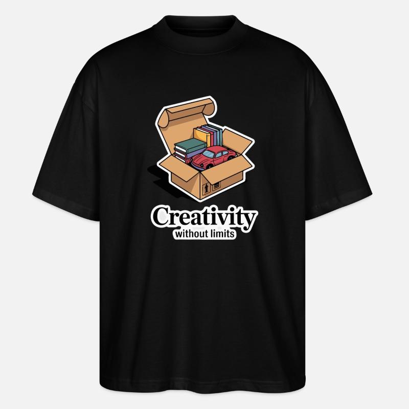 Bücher und Auto im Kartondesign - Stanley/Stella Oversized Unisex Bio T-Shirt Blaster 2.0 - Schwarz