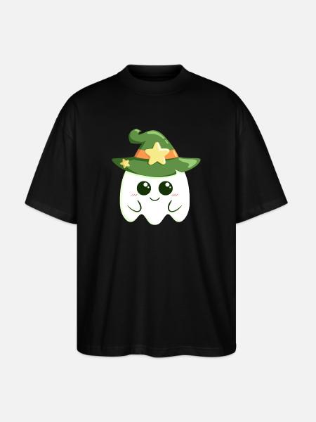 Cute ghost for Halloween dressed as a witch - Stanley/Stella Oversized Unisex Organic T-shirt Blaster 2.0 - black