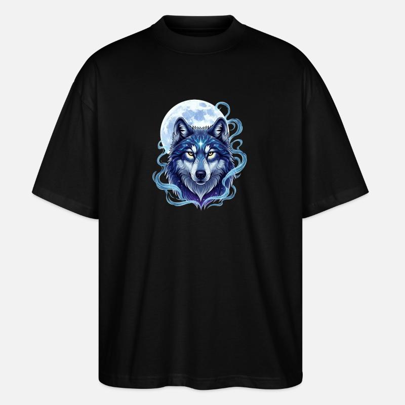 Mystischer Wolf mit Mondschein-Hintergrund - Stanley/Stella Oversized Unisex Bio T-Shirt Blaster 2.0 - Schwarz