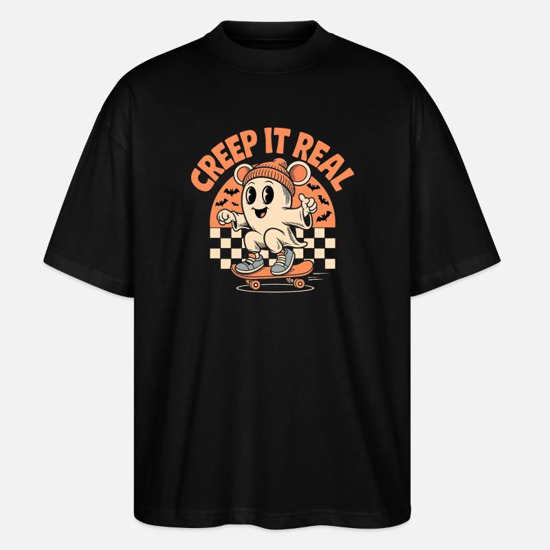 Creep It Real Ghost Skateboard - Stanley/Stella Oversized Unisex Bio T-Shirt Blaster 2.0 - Schwarz