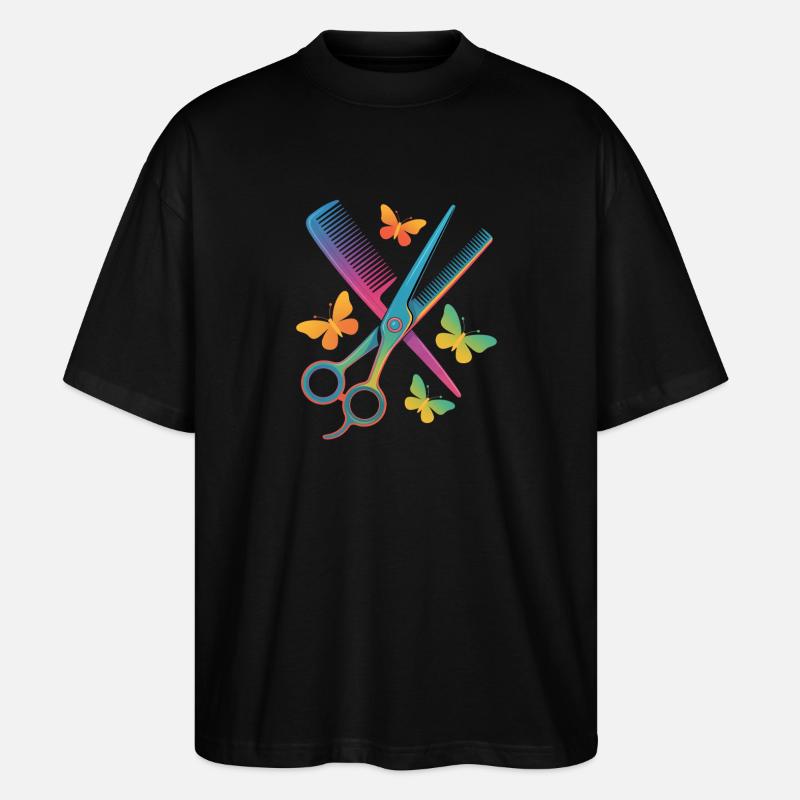 Coiffeur Ciseaux Peigne Papillon - T-shirt bio Blaster 2.0 coupe oversize Stanley/Stella Unisexe - noir