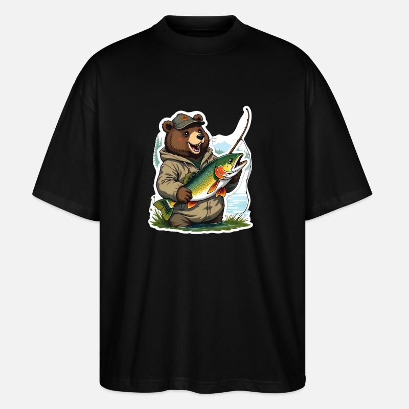 Anglerbär mit Forelle - Stanley/Stella Oversized Unisex Bio T-Shirt Blaster 2.0 - Schwarz