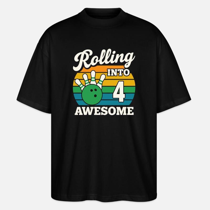 Retro Bowling 4th Birthday Design - Stanley/Stella Oversized Unisex Organic T-shirt Blaster 2.0 - black