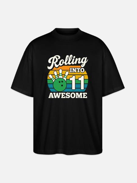 Retro 11 Bowling Celebration Tee - Stanley/Stella Oversized Unisex Organic T-shirt Blaster 2.0 - black