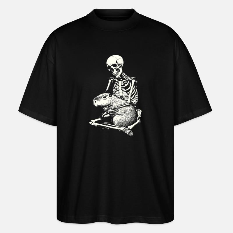 Skelett umarmt Capybara - Stanley/Stella Oversized Unisex Bio T-Shirt Blaster 2.0 - Schwarz