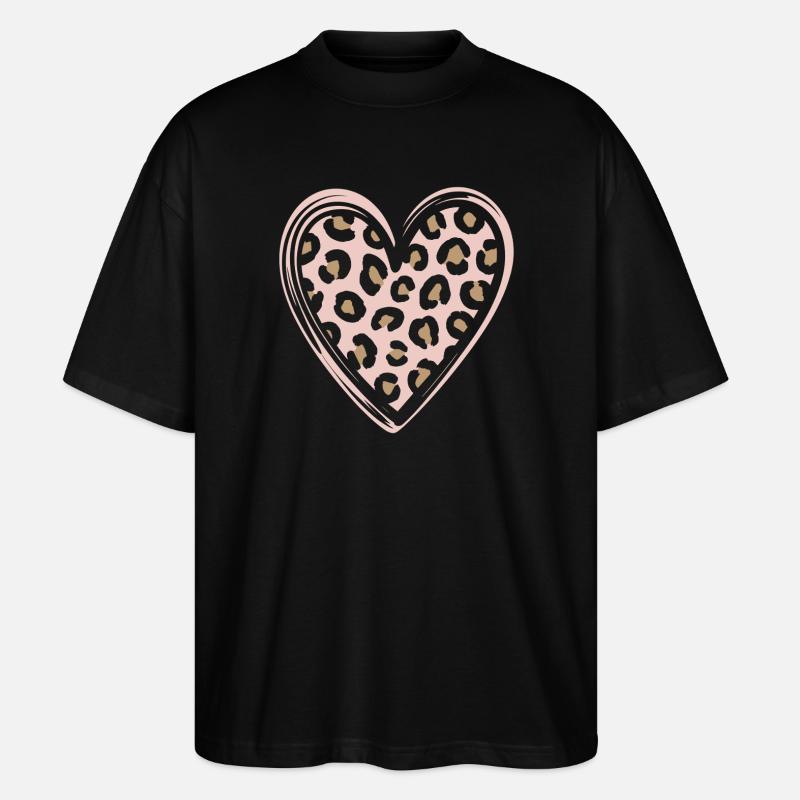 Leopard Pattern Heart Design - Stanley/Stella Oversized Unisex Organic T-shirt Blaster 2.0 - black