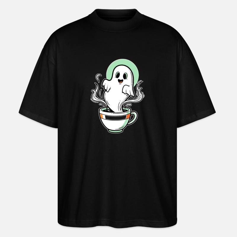 Funny Ghost Coffee Cup Design - Stanley/Stella Oversized Unisex Organic T-shirt Blaster 2.0 - black