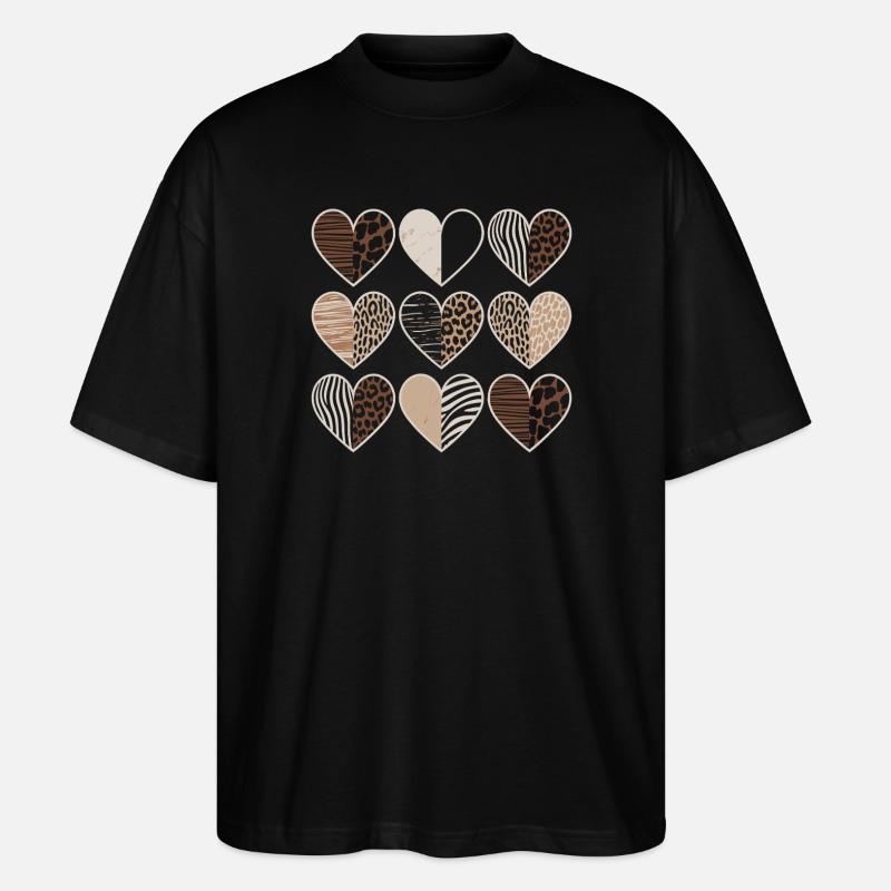Leopard pattern heart design - Stanley/Stella Oversized Unisex Organic T-shirt Blaster 2.0 - black