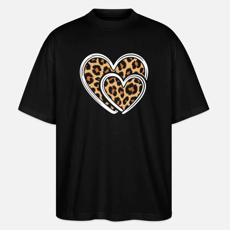 Herz mit Leopardmuster - Stanley/Stella Oversized Unisex Bio T-Shirt Blaster 2.0 - Schwarz