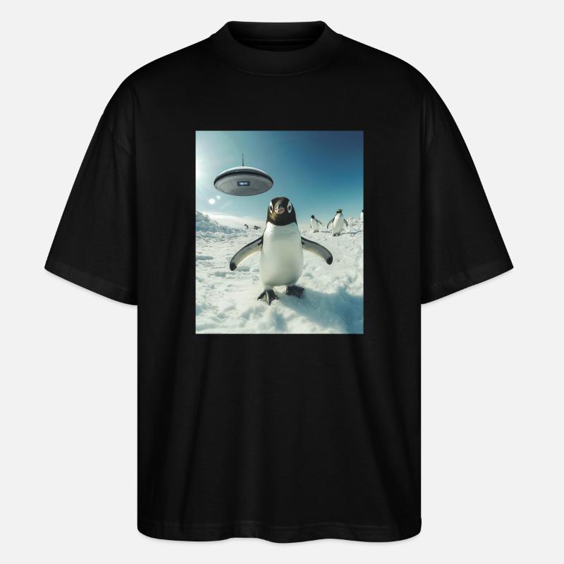 Selfie de pingouin avec OVNI - T-shirt bio Blaster 2.0 coupe oversize Stanley/Stella Unisexe - noir
