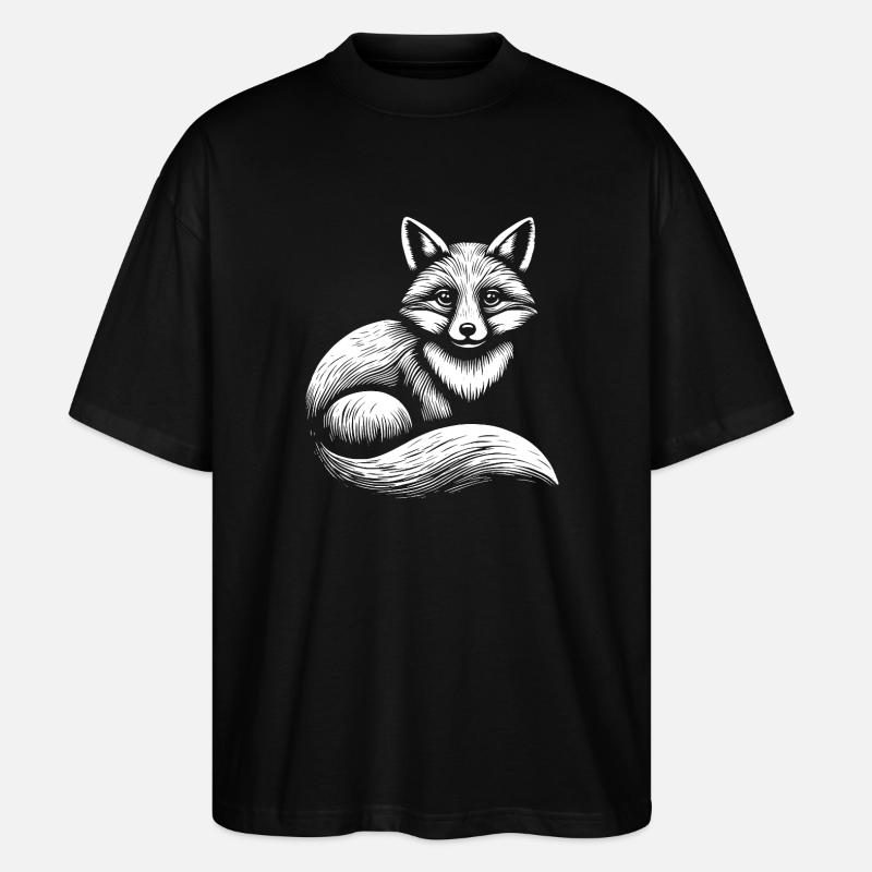 Fuchs Illustration in Schwarz-Weiß - Stanley/Stella Oversized Unisex Bio T-Shirt Blaster 2.0 - Schwarz