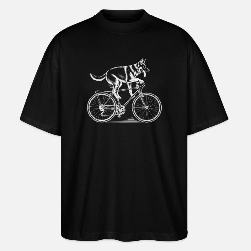 German Shepherd Dog Driving Bicycle - Stanley/Stella Oversized Unisex Bio T-Shirt Blaster 2.0 - Schwarz