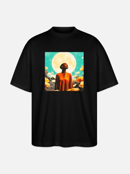 Portrait of Moon, Woman and Enchanted Flowers - Stanley/Stella Oversized Unisex Organic T-shirt Blaster 2.0 - black