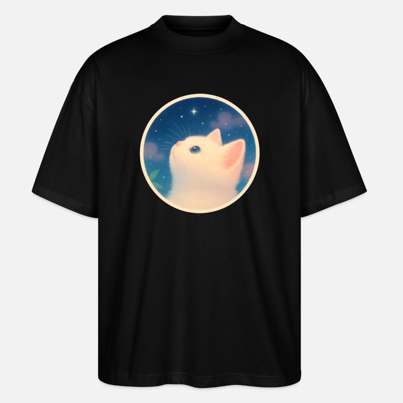 Chaton rêveur sous un ciel étoilé - T-shirt bio Blaster 2.0 coupe oversize Stanley/Stella Unisexe - noir