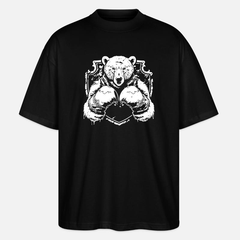 Starkes Bärenlogo mit Kampfpose Boxer - Stanley/Stella Oversized Unisex Bio T-Shirt Blaster 2.0 - Schwarz