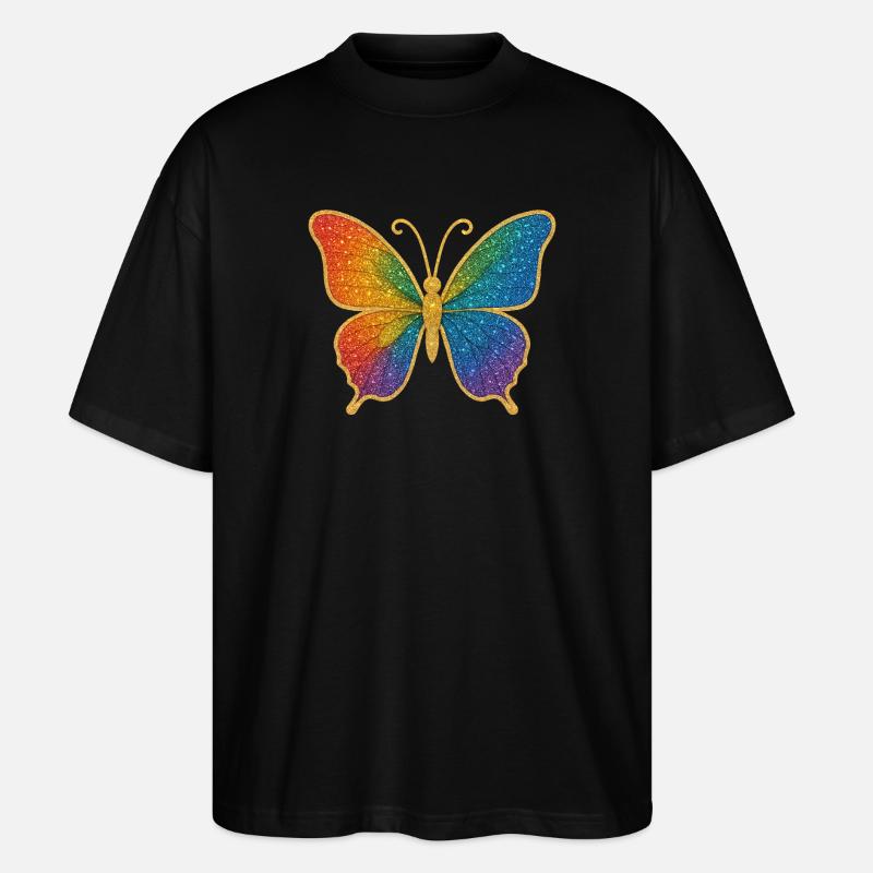 Glitzernder Regenbogen-Schmetterling - Stanley/Stella Oversized Unisex Bio T-Shirt Blaster 2.0 - Schwarz