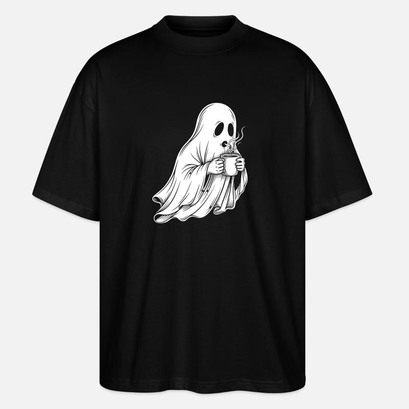 Geist mit Kaffeetasse Illustration - Stanley/Stella Oversized Unisex Bio T-Shirt Blaster 2.0 - Schwarz