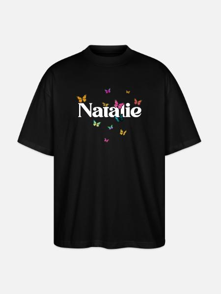 Beautiful girl name with butterflies NATALIE - Stanley/Stella Oversized Unisex Organic T-shirt Blaster 2.0 - black