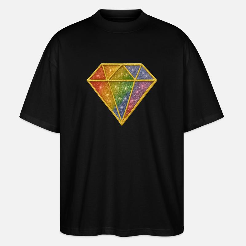Regenbogen-Glitzer-Diamant-Aufnäher - Stanley/Stella Oversized Unisex Bio T-Shirt Blaster 2.0 - Schwarz