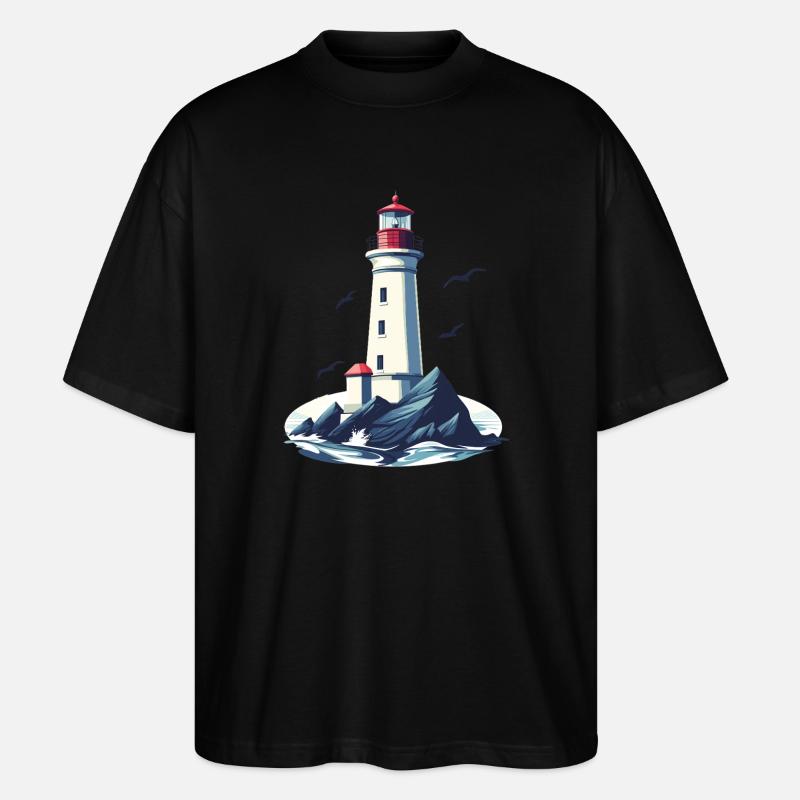 Leuchtturm auf felsiger Küste - Stanley/Stella Oversized Unisex Bio T-Shirt Blaster 2.0 - Schwarz