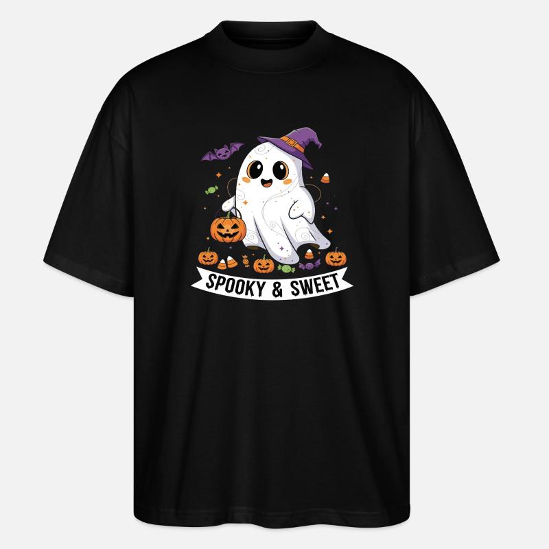 Niedlicher Halloween-Geist mit Kürbiskorb - Stanley/Stella Oversized Unisex Bio T-Shirt Blaster 2.0 - Schwarz