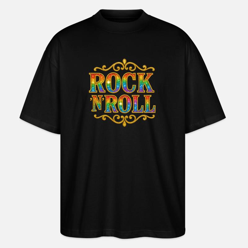 Regenbogen-Glitzer-Rock-N-Roll-Schild - Stanley/Stella Oversized Unisex Bio T-Shirt Blaster 2.0 - Schwarz