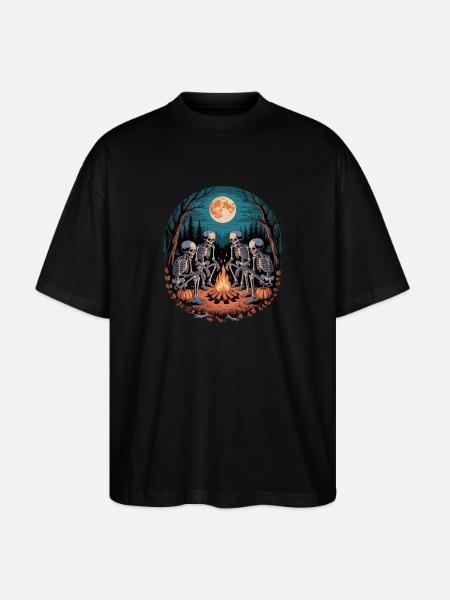 Skeleton Camper Hiker Bonfire Halloween Camping - Stanley/Stella Oversized Unisex Organic T-shirt Blaster 2.0 - black
