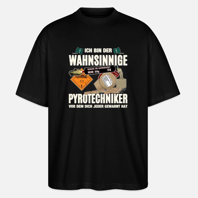 Wahnsinniger Pyrotechniker Motiv - Stanley/Stella Oversized Unisex Bio T-Shirt Blaster 2.0 - Schwarz