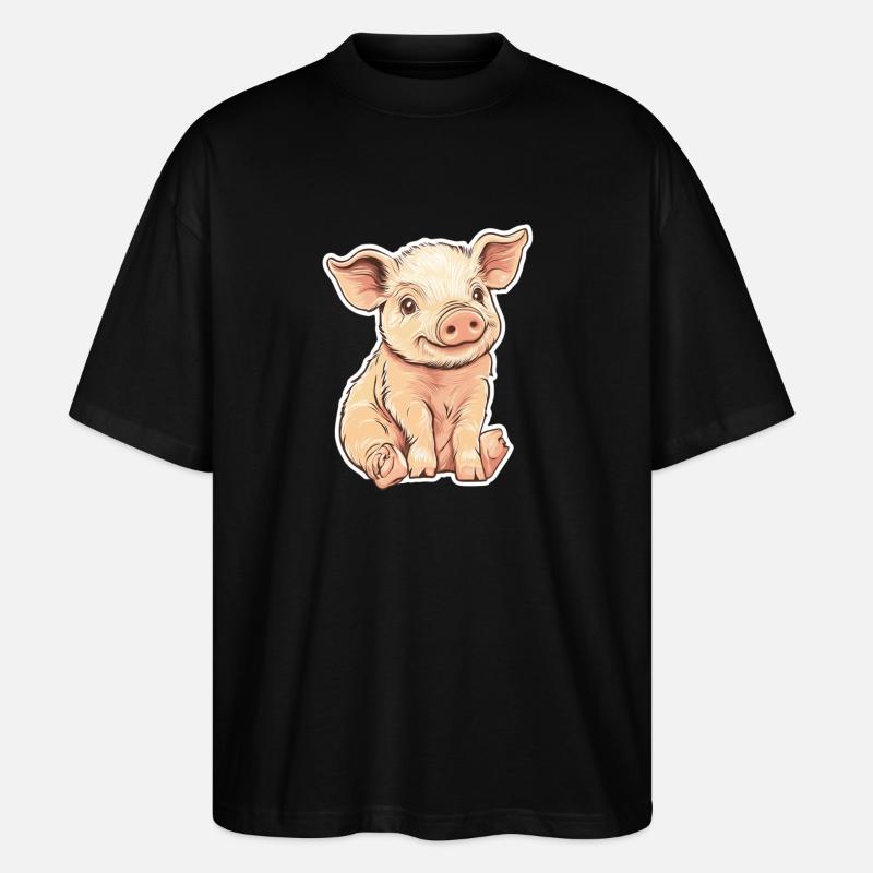 Schwein Ferkel - Stanley/Stella Oversized Unisex Bio T-Shirt Blaster 2.0 - Schwarz