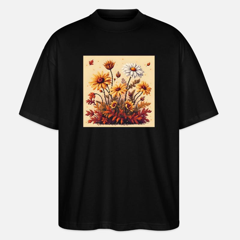8 bits Floraison d’automne - T-shirt bio Blaster 2.0 coupe oversize Stanley/Stella Unisexe - noir