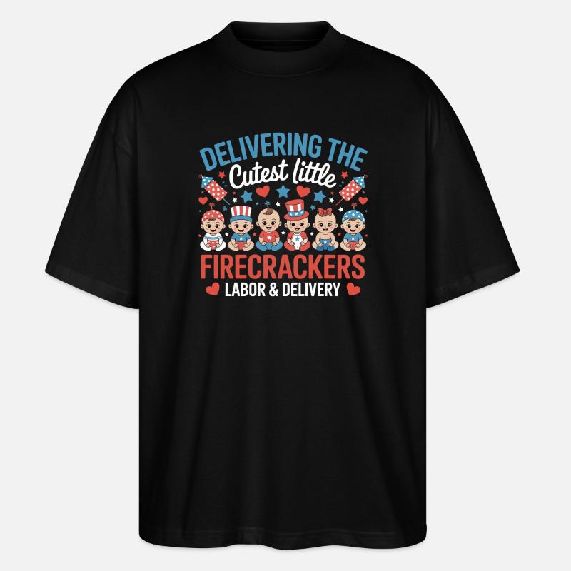  Labor & Delivery Firecrackers Independence Day - Stanley/Stella Oversized Unisex Bio T-Shirt Blaster 2.0 - Schwarz