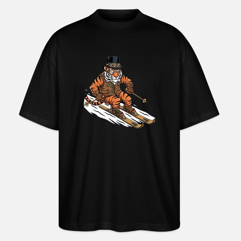 Steampunk Tiger Skier Alps Slope - Stanley/Stella Oversized Unisex Organic T-shirt Blaster 2.0 - black