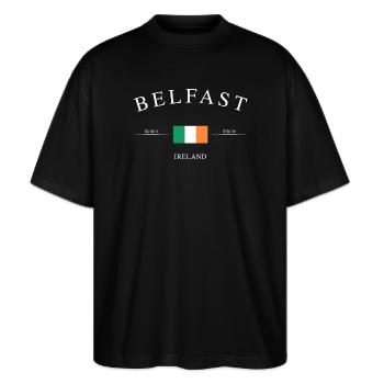 Belfast Northern Ireland – Holiday Souvenir & Gift - Stanley/Stella Oversized Unisex Organic T-shirt Blaster 2.0 - black - Front - Alina (178cm) & Michal (187cm)