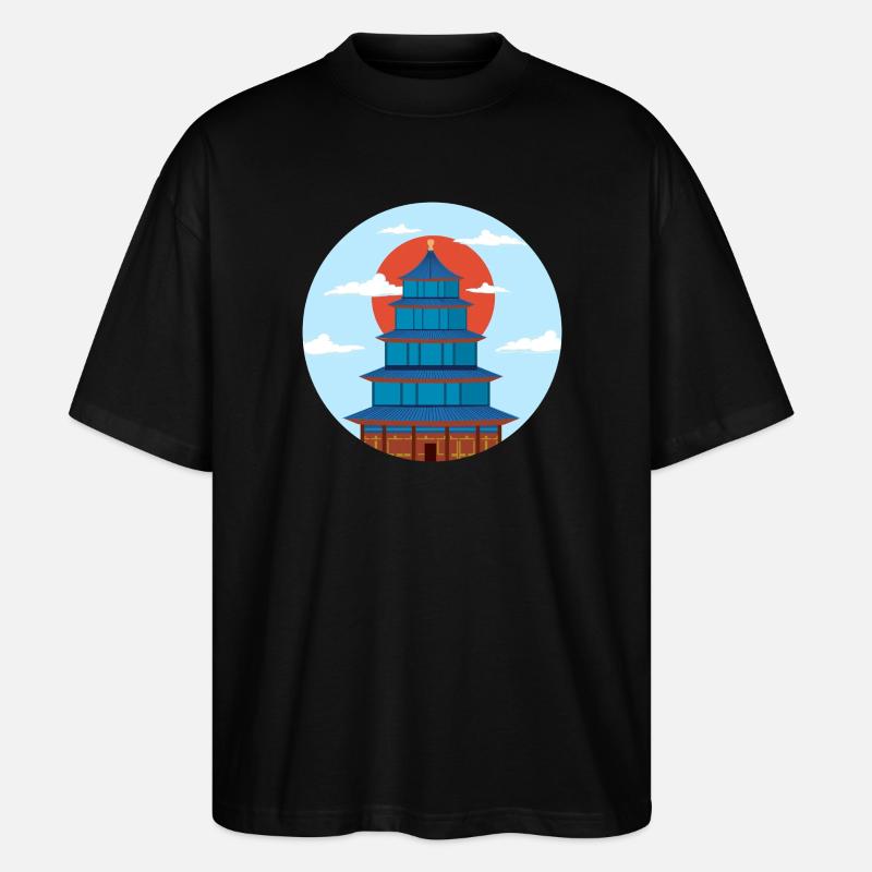 Pagode Traditionnel Bleu et Orange - T-shirt bio Blaster 2.0 coupe oversize Stanley/Stella Unisexe - noir