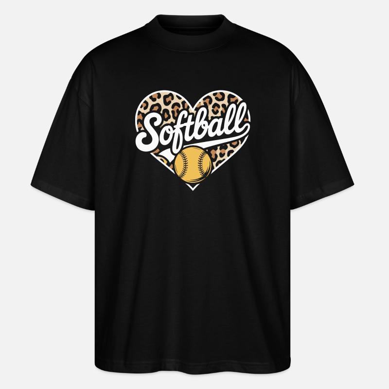 Leopard Muster Softball Herz Design - Stanley/Stella Oversized Unisex Bio T-Shirt Blaster 2.0 - Schwarz