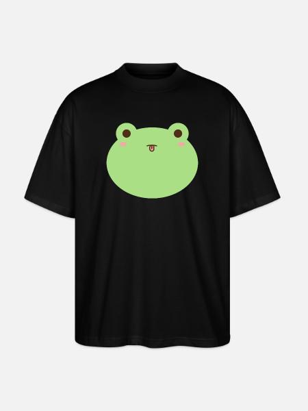 Cute Frog Cartoon Face Design - Stanley/Stella Oversized Unisex Organic T-shirt Blaster 2.0 - black