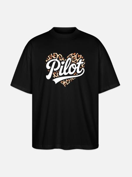 Leopardendesign mit Herz für Pilotinnen - Stanley/Stella Oversized Unisex Bio T-Shirt Blaster 2.0 - Schwarz