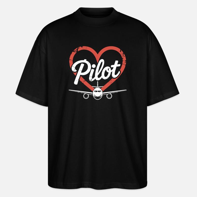 Herz Flugzeug Pilot - Stanley/Stella Oversized Unisex Bio T-Shirt Blaster 2.0 - Schwarz