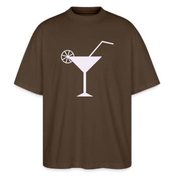 Elegant Zitronen Cocktail Design - Stanley/Stella Oversized Unisex Bio T-Shirt Blaster 2.0 - Dunkelbraun - Vorne - Alina (178cm) & Michal (187cm)