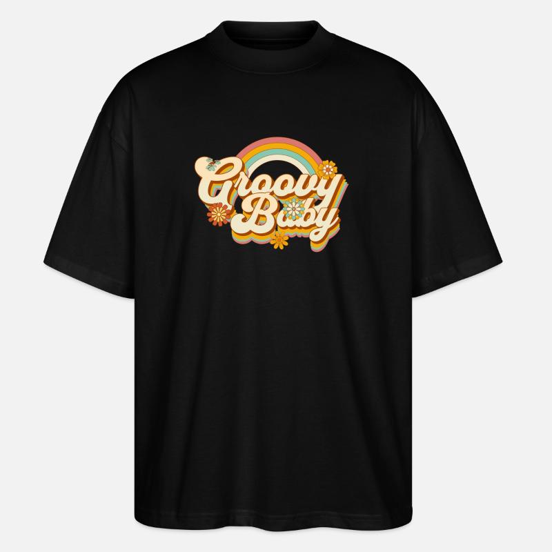 Retro Blumen-Design mit Regenbogen - Stanley/Stella Oversized Unisex Bio T-Shirt Blaster 2.0 - Schwarz