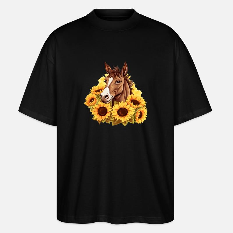 Pferd im Sonnenblumenmeer - Stanley/Stella Oversized Unisex Bio T-Shirt Blaster 2.0 - Schwarz
