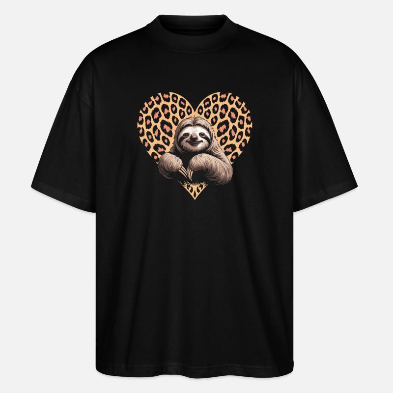 Faultier mit Leomuster - Stanley/Stella Oversized Unisex Bio T-Shirt Blaster 2.0 - Schwarz