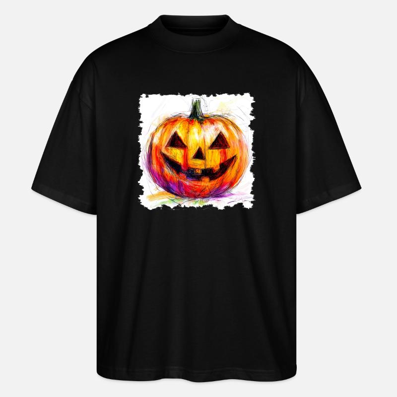 Bunter Kürbis Jack-O-Lantern - Stanley/Stella Oversized Unisex Bio T-Shirt Blaster 2.0 - Schwarz