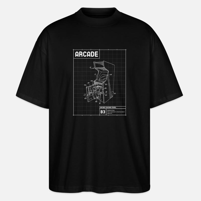 Retro Arcade Sketch on Grid - Stanley/Stella Oversized Unisex Organic T-shirt Blaster 2.0 - black