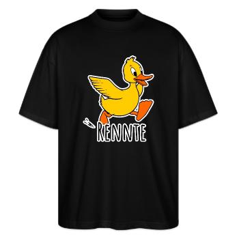 Eine niedliche kleine rennende Ente - eine Rennte! - Stanley/Stella Oversized Unisex Bio T-Shirt Blaster 2.0 - Schwarz - Vorne - Alina (178cm) & Michal (187cm)