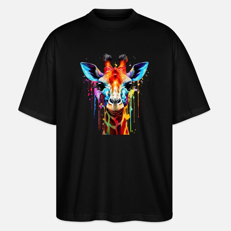 Lebendige Giraffe Farbexplosion - Stanley/Stella Oversized Unisex Bio T-Shirt Blaster 2.0 - Schwarz