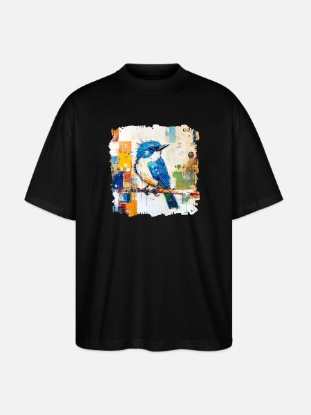 Blauer Vogel im Farbblock-Abstract - Stanley/Stella Oversized Unisex Bio T-Shirt Blaster 2.0 - Schwarz