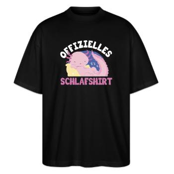 Offizielles Schlafshirt Lustig Morgenmuffel  - Stanley/Stella Oversized Unisex Bio T-Shirt Blaster 2.0 - Schwarz - Vorne - Alina (178cm) & Michal (187cm)