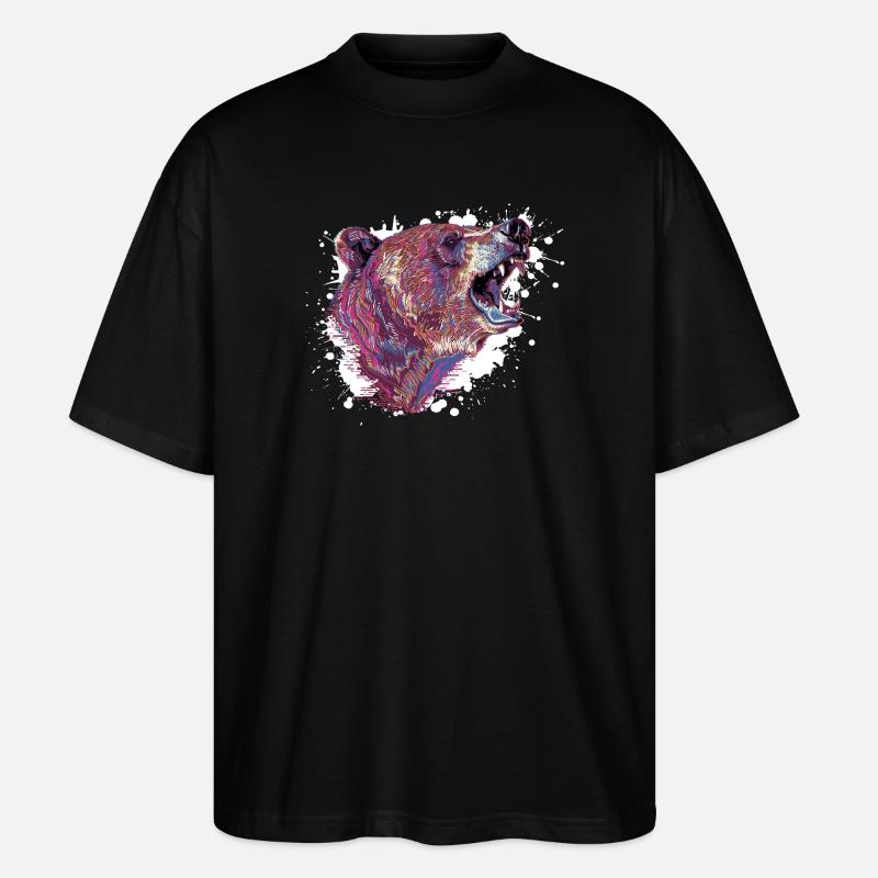 Neon Splash Bear Head - Stanley/Stella Oversized Unisex Organic T-shirt Blaster 2.0 - black